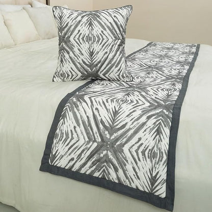 The HomeCentric King/Queen/Twin Grey & White Designer King 90"x18" Bed Runner with 2 Pillow Cover, Quilted Bed Scarf on Cotton Fabric - Grey Semblance