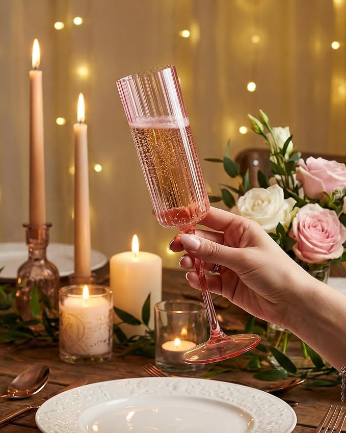 Ciaell 24 Pack Pink Plastic Champagne Flutes