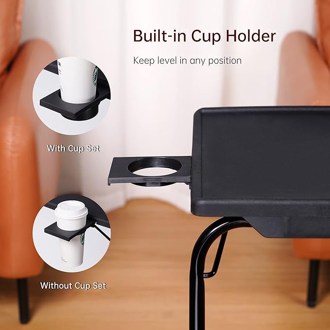 Allpop TV Tray Table, Adjustable TV Dinner Tray for Eating, Folding Laptop Table with 6 Heights & 3 Tilt Angles, Cup Holder on Couch & Bed, Black