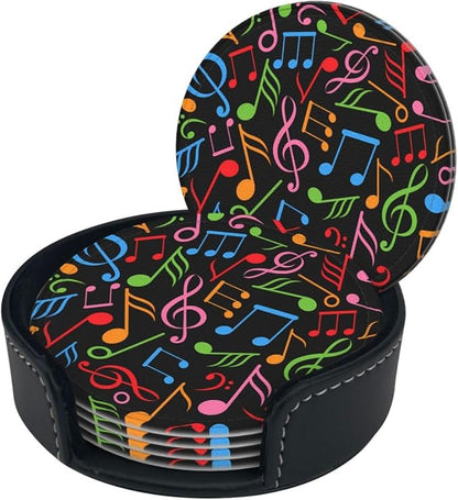 6 Pcs Colorful Music Note Leather Coasters