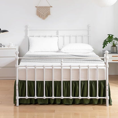 Bed Skirt Queen Size Ruffled Bed Skirt with Split Corners, 18 Inch Drop Dust Ruffle Bed Skirt with Platform, Green, Queen - 18" Drop