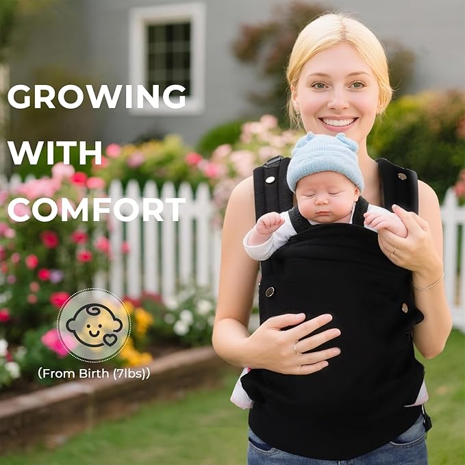 CycleMore Baby Carrier Newborn to Toddler - Soft & Ergonomic Infant Carrier with 3 Carry Positions, Hip-Healthy Adjustable Fit, Travel-Ready, Machine Washable for 7-35 lbs (Black)