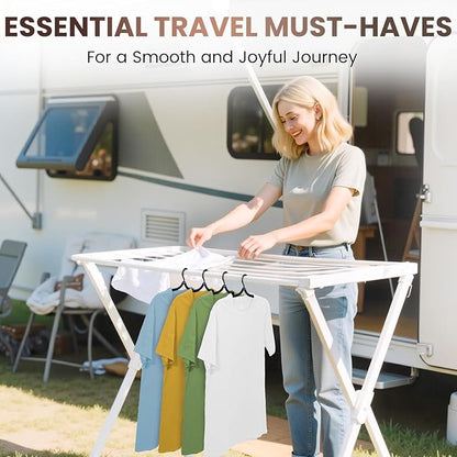 10 Pack Foldable Travel Hangers with 12 Clips - Portable Collapsible Clothes Hangers, Lightweight Folding Coat Hanger & Travel Drying Rack for Clothes