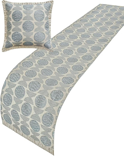 The HomeCentric King/Queen/Twin Blue Decorative Bed Runner Full 68"x18" Bed Runner Without Pillow Cover, Embroidery, Ruffles Bed Scarf on Linen Fabric - Ellara Blue