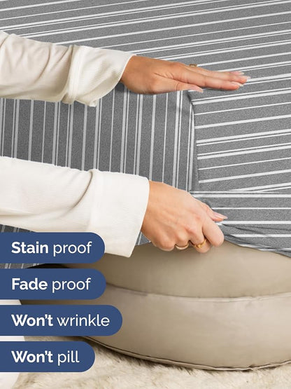 Extra Deep Queen Fitted Sheet - Hotel Luxury Single Fitted Sheet Only - Easily Fits 18 inch to 24 inch Mattress - Ultra Soft, Wrinkle Free with Extra Deep Pockets - Breathable & Comfy - Grey Stripes