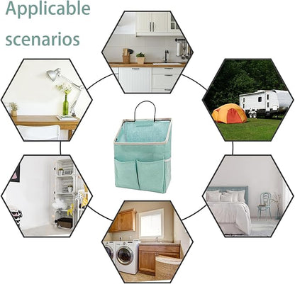 2pcs Wall Hanging Storage Bag,Wall Hanging Organizer Bags with Pockets, Wall Organizer Storage for Dormitory Bathroom Bedroom Kitchen(Green)