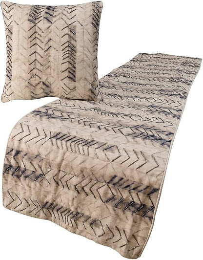 The HomeCentric King Queen Twin Grey Decorative Full 68"x18" Bed Runner with 2 Pillow Cover, Tie & Dye Beaded Bed Scarf on Cotton Fabric - Tie Dye Chevy