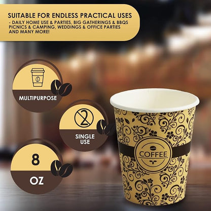 PAMI Disposable Paper Coffee Cups 8 oz, Single-Use, Leak Resistant
