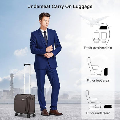 Hanke 16 Inch Underseat Carry On Luggage with Wheels Small Suitcase Softside Luggage Bags for Travel Lightweight Suitcases with Wheels Travel Luggage Personal Item for Men and Women.(Coffee)