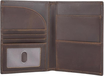 Polare Full Grain Leather Passport Holder RFID Blocking Travel Bifold Wallet Passport Holders 2 Passports (Dark Brown with AirTag Slot)