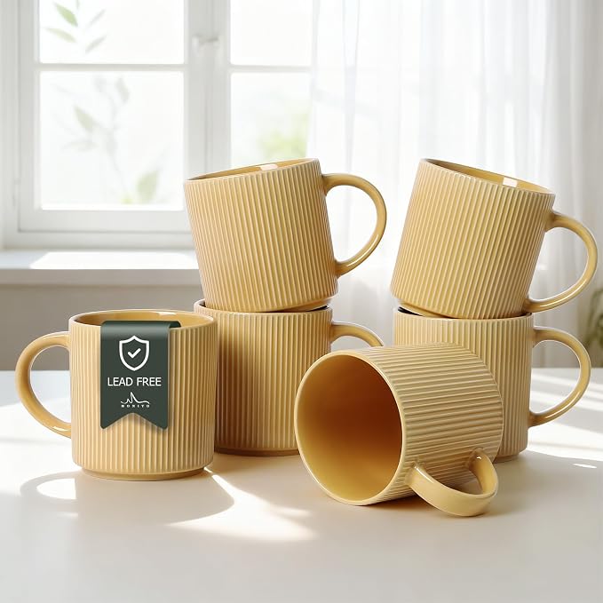 MONITO 16Oz Coffee Mugs Set of 6, Rustic Ceramic Coffee Cups Set