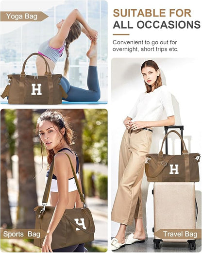 Birthday Graduation Gifts for Daughter,Initial Travel Duffel Bag Sports Gym Bag for Girls Teen Kids Birthday Gifts,Personalized Weekender Bag Carry On Tote Bags Cute Overnight Bag for Women(Brown, H)