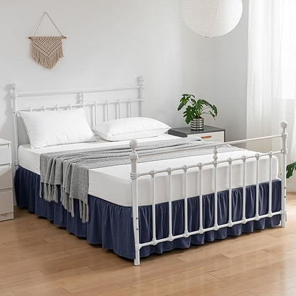 Bed Skirt Queen Size Ruffled Bed Skirt with Split Corners, 18 Inch Drop Dust Ruffle Bed Skirt with Platform, Blue (Queen - 18" Drop)