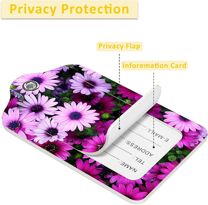 2 Pack Luggage Tags for Suitcases,Flowers Luggage Tag,PU Leather Id Label Luggage Tags with Stainless Steel Loop and Privacy Cover for Women Men Teens Travel