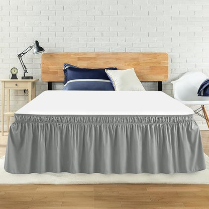 King Bed Skirt, Elastic Wrap Around Bed Skirt King Size, Bed Skirts for Adjustable Bed, Easy Fit with 18" Drop Length Tailored Drop Dust Ruffle (Grey)