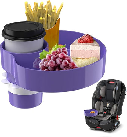 Kids Car Seat Tray, Travel Tray with Cup Holder for Toddler Baby, Kids Car Seat Food Snack Organizer for Road Trip, Stroller snack Organizer Travel Must Haves Toddler Must Haves (Purple, 1 PCS)
