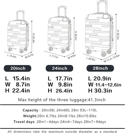 Coolife Luggage Suitcase Carry-on Hardside Travel Luggage TSA Lock Spinner Telescopic Handle
