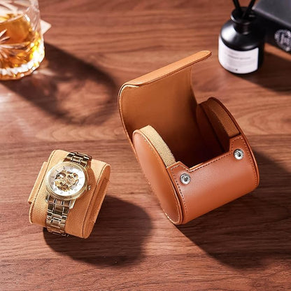Homde Travel Watch Box Leather: Traveling Case for Men - Luxury Watch Roll for Wristwatch on the Go (brown, S)