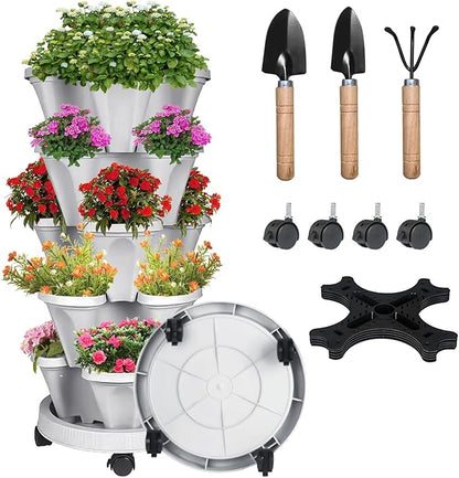 Vertical Strawberry Planter-5 Tier Stackable Herb Tower Planters Stacking