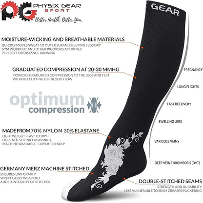 Physix Gear Compression Socks 20-30 mmHg - Men & Women - Running, Nurses, Shin Splints, Flight, Travel