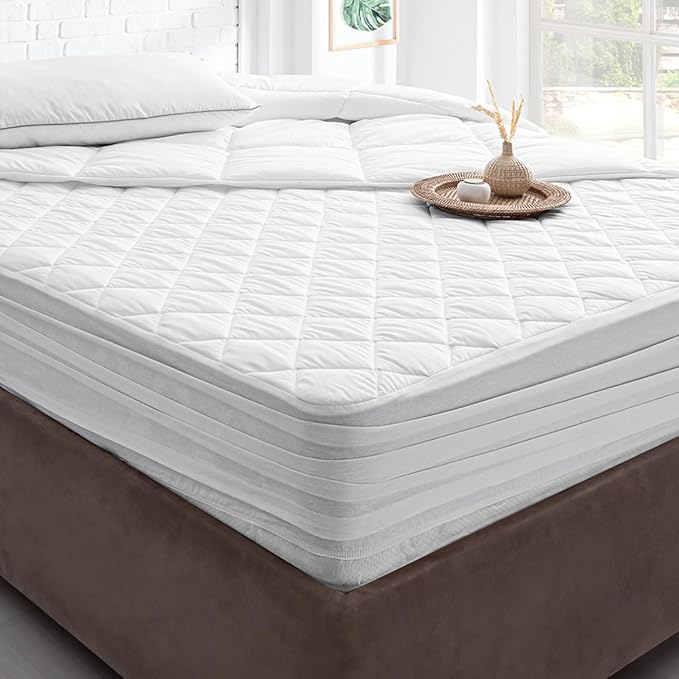 YATAS BEDDING Perle Quilted Fitted Mattress Protector, Machine Washable and Easy Care, Superior Protection and Comfort,100% Cotton Breathable top, (White, Twin XL) - 39"x79" - 14" Deep Pocket