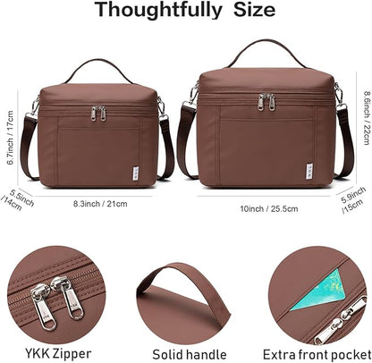 NOL Natural Organic Lifestyle Small Insulated Lunch Bags for Women Cooler Bag Lightweight Nylon Waterproof Lunch Box for Work（Small，coffee）
