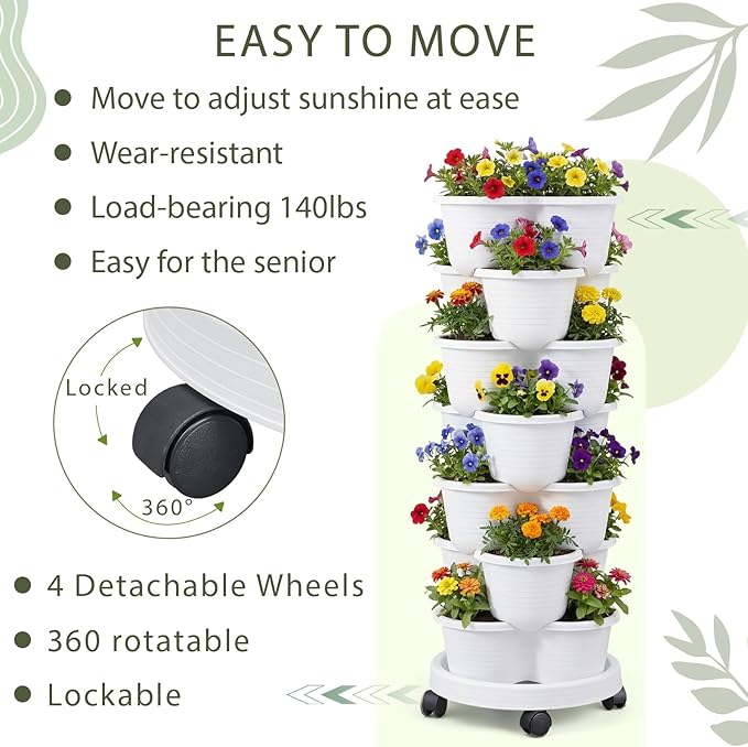 Umigy 2 Set White 7 Tier Stackable Vertical Planters