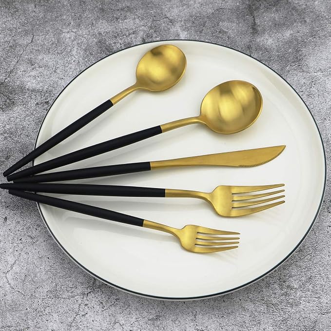 5-Piece 18/10 Stainless Steel Matte Gold Silverware Set, Kitchen Tableware Set