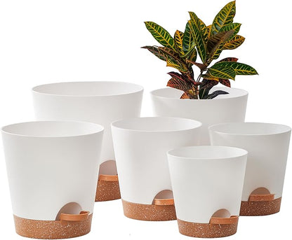 FaithLand 6-Pack White Self Watering Planter Pots