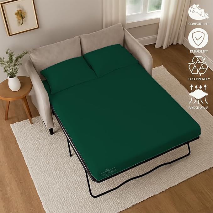 Sleeper Sofa 4 Piece Bed Sheet Set Premium Quality 100% Cotton 500 Thread Count, Smooth & Super Soft Sateen Weave, Extra Soft Bed Sheets, Wrinkle Free, 4 Inch Deep Pocket (Queen, Olive)