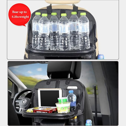 Car Backseat Organizer with Foldable Table Tray,Car Storage Organizer with Tablet Holder,Car Seat Back Protectors Kick Mats,Premium PU Leather Material,Compatible with Most Vehicles
