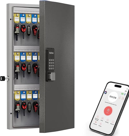 WeHere 48 Key Lock Box Wall Mount, APP Bluetooth/OTP/Wi-Fi/Fixed Code/Key Unlock, Smart Key Cabinet with Key Tag, Key Organizer Holder Box, Key Management Directory for Office, Valet, Realtor, Hotel