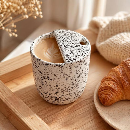 Ceramic Coffee Mug with Sip Hole 10 oz Speckled Pattern Coffee Cup Retro Hand