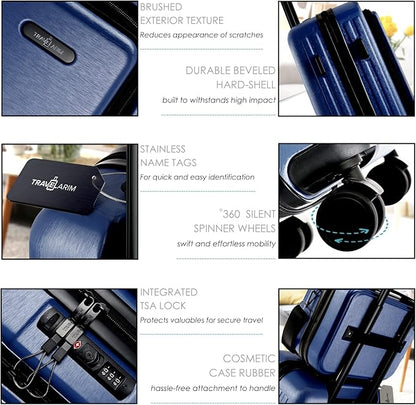 22 Inch Carry On Luggage 22x14x9 Airline Approved, Carry On Suitcase with Wheels, Hard-shell Carry-on Luggage, Durable Luggage Carry-On, Navy Small Suitcase with Cosmetic Case