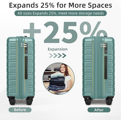 LARVENDER Luggage Sets 5 Piece Hardside Expandable Suitcase with Wheels Lock,Hardside Lightweight Rolling Suitcase for Women and Men,Misty Blue