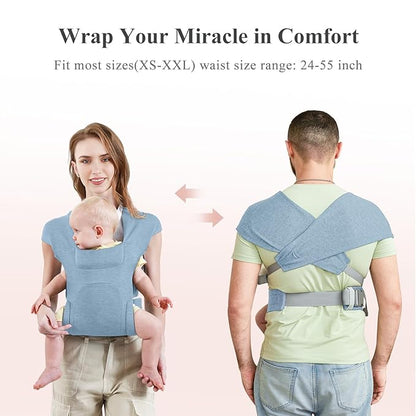 Newborn Carrier, Cozy Baby Carrier, Ergonomic Cross-Back Wrap, Hands-Free with Supportive Comfort, Light Blue