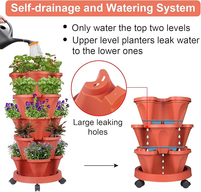 GameXcel Vertical Planter 5 Tier Stackable Planters Garden Planters Strawberry