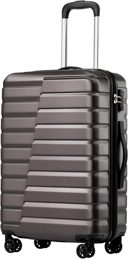 Coolife Medium Checked Luggage with Spinner Wheels Hardside Suitcase TSA Lock Telescopic Handle(Gray)