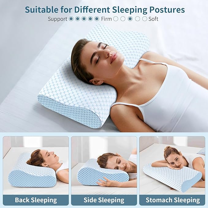 Cervical Pillow for Neck Pain Relief, Contour Memory Foam Pillows for Sleeping, Odorless Ergonomic Pillow Adjustable Orthopedic Cooling Pillow Bed Pillow Neck Support for Side Back Stomach Sleepers