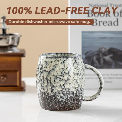 Ivory Nebula Ceramic Coffee Mug - 14 oz Unique Reactive Glaze Coffee Cup