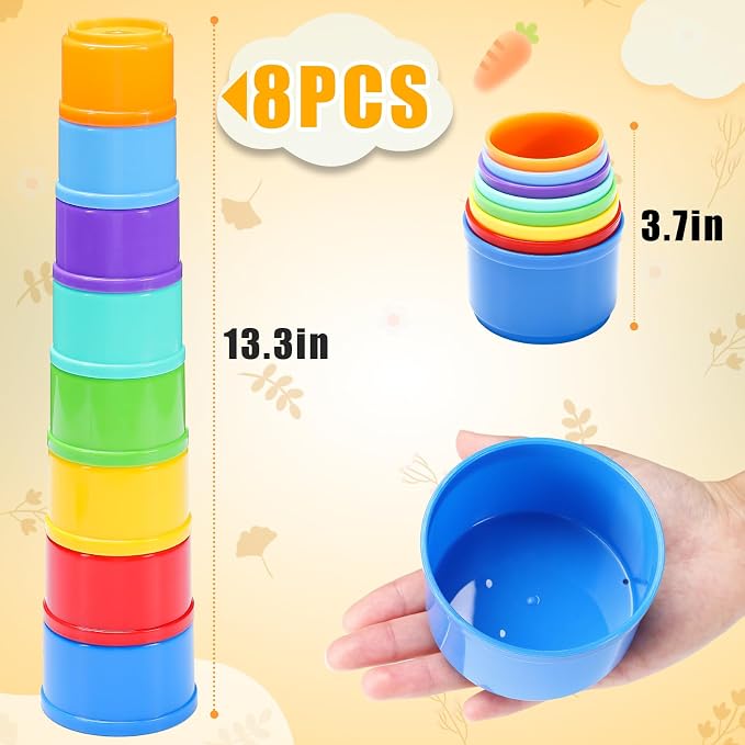 8 Pcs Stacking Cups for Bunny, Rainbow Colored Reusable Rabbits Bunny Toys |