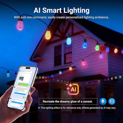 NEEWER 96ft Outdoor String Lights, App Control Smart AI RGBW Hanging Outside
