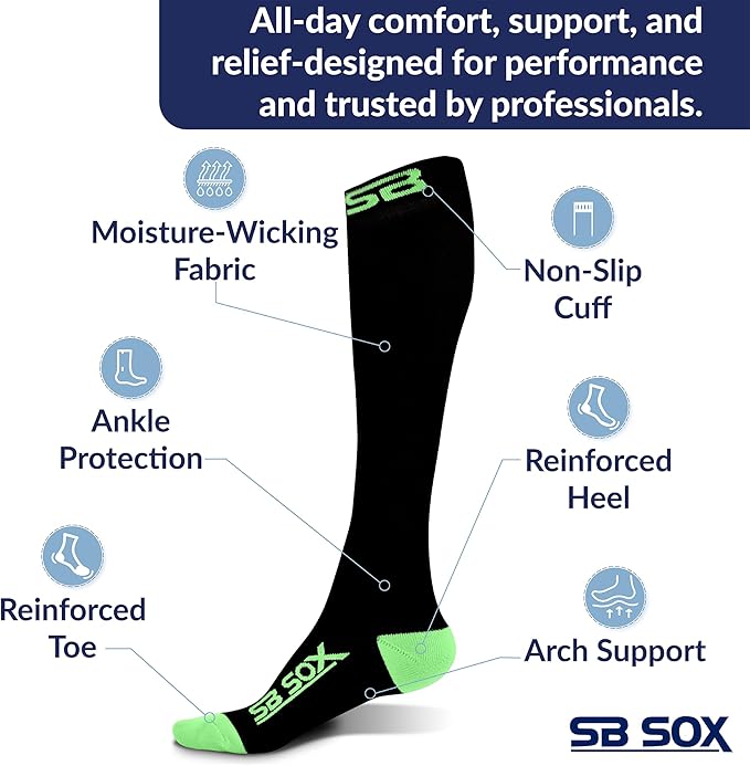 SB SOX Compression Socks for Men & Women (20-30 mmHg) - Best Support Stockings for Travel, Medical, and Sports - Perfect for Everyday Wear