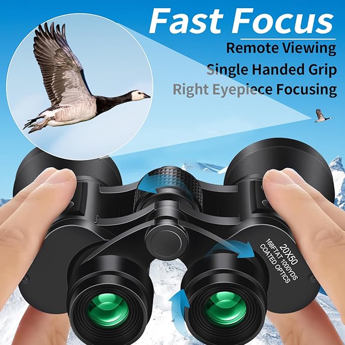 PISEZ 20X50 Binoculars for Adults High Powered with Low Light Vision，Compact Large View Waterproof Binoculars for Bird Watching Hunting Concert Traveling Theater Opera Sightseeing