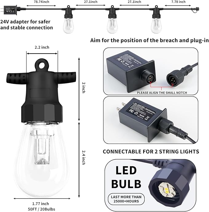 Outdoor String Lights 100FT, Patio Lights