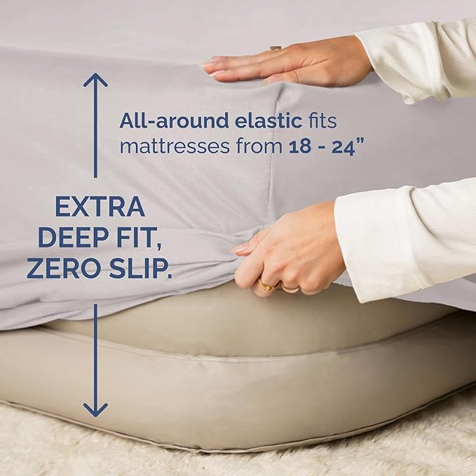 Air Mattress Sheet Set for Twin Size - 3 Piece Breathable & Cooling Sheets w/Extra Deep Pockets - Fits Inflatable & Blow Up Air Mattresses Up to 24 Inches Thick - Soft and Wrinkle Free - Light Grey