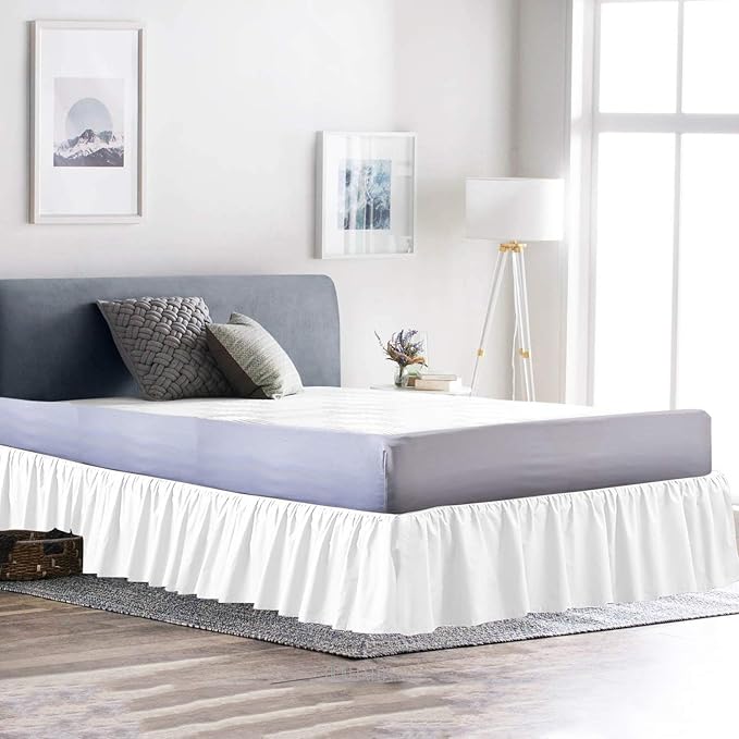 Ruffled Bed Skirt (Twin, White) 18 Inch Drop Dust Ruffle with Platform, 100% Cotton 600 Thread Count Fabric, Gathered Styling, Available in All Bed Sizes and 23 Colors - Bedskirt