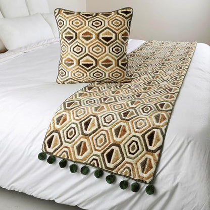 The HomeCentric Beige Bed Runner Without Pillow Cover, King Size 90"x18" Decorative Bed Runner, Beige Velvet Bed Scarf in Quilted - Hex Element