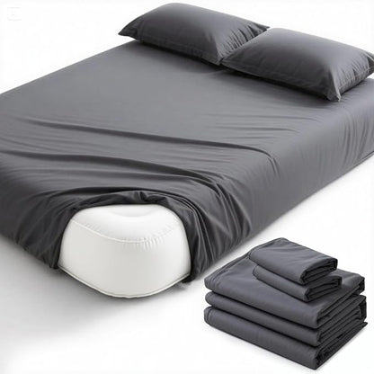 Degrees of Comfort Twin Sheet Set for Air Mattress – Extra Deep Pocket Fitted Sheet up to 22”, 4-Piece Bedding Sets with Dual Side Pockets, Soft & Wrinkle-Free, Breathable Fabric, Grey