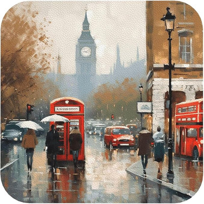 4Pcs Leather Coaster for Drinks London Impression Cup Coasters Aesthetic Drink